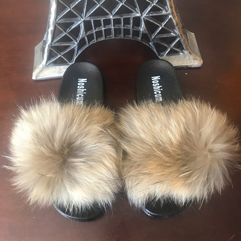 100% Raccoon fur slides